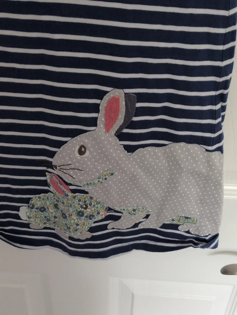 Mini Boden Blue & White Striped Dress With Bunny Applique - 6/7